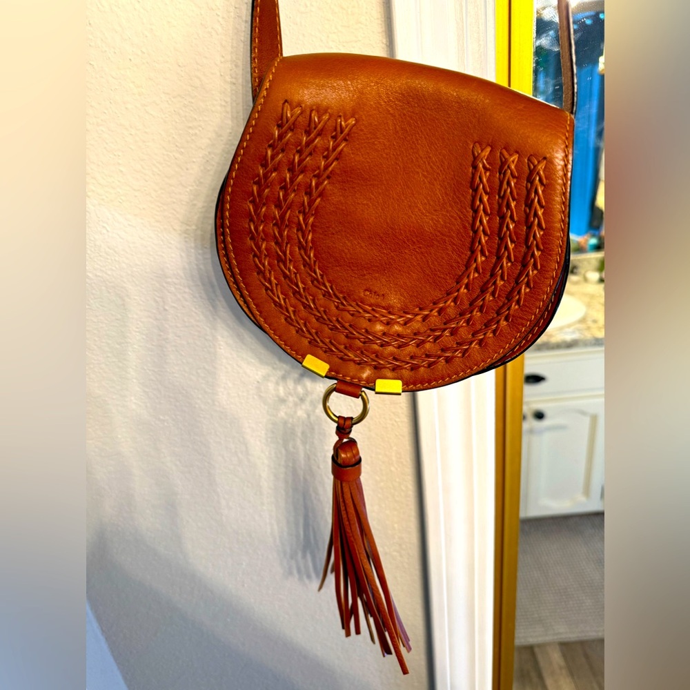 Chloe Mini Marcie Authentic, Tan Leather Satchel with Tassels, price is FIRM
